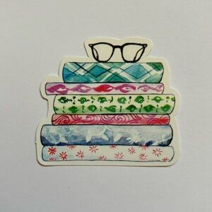 Illustrated Colorful Stack of Books with Reading Glasses Waterproof Sticker